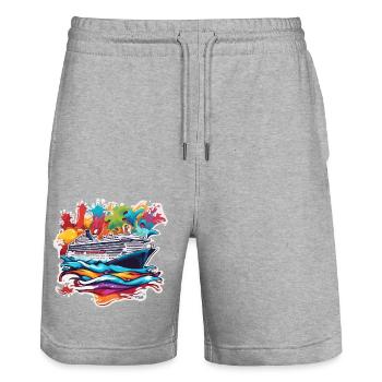Bateau pirate / Bateau / Mer / Océan / Vagues - Short de jogging bio TRAINER Stanley/Stella unisexe - gris chiné - Devant - Nik (191cm) & Marisol (170cm)