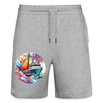 Bateau pirate / Bateau / Mer / Océan / Vagues - Short de jogging bio TRAINER Stanley/Stella unisexe - gris chiné - Devant - Nik (191cm) & Marisol (170cm)