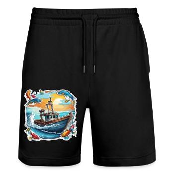 Bateau pirate / Bateau / Mer / Océan / Vagues - Short de jogging bio TRAINER Stanley/Stella unisexe - noir - Devant - Nik (191cm) & Marisol (170cm)
