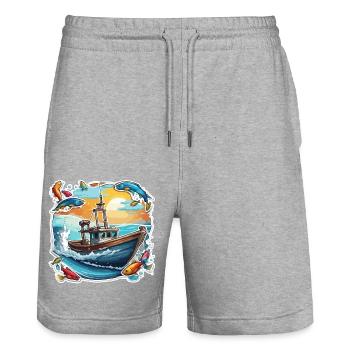 Bateau pirate / Bateau / Mer / Océan / Vagues - Short de jogging bio TRAINER Stanley/Stella unisexe - gris chiné - Devant - Nik (191cm) & Marisol (170cm)