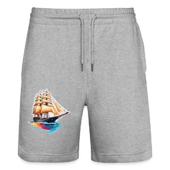 Bateau pirate / Bateau / Mer / Océan / Vagues - Short de jogging bio TRAINER Stanley/Stella unisexe - gris chiné - Devant - Nik (191cm) & Marisol (170cm)