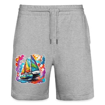 Bateau pirate / Bateau / Mer / Océan / Vagues - Short de jogging bio TRAINER Stanley/Stella unisexe - gris chiné - Devant - Nik (191cm) & Marisol (170cm)