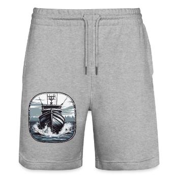 Bateau pirate / Bateau / Mer / Océan / Vagues - Short de jogging bio TRAINER Stanley/Stella unisexe - gris chiné - Devant - Nik (191cm) & Marisol (170cm)