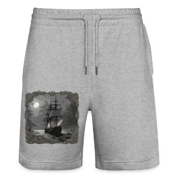 Bateau pirate / Bateau / Mer / Océan / Vagues - Short de jogging bio TRAINER Stanley/Stella unisexe - gris chiné - Devant - Nik (191cm) & Marisol (170cm)