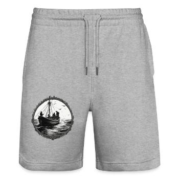 Bateau pirate / Bateau / Mer / Océan / Vagues - Short de jogging bio TRAINER Stanley/Stella unisexe - gris chiné - Devant - Nik (191cm) & Marisol (170cm)