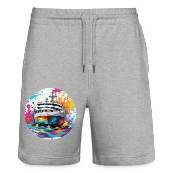 Bateau pirate / Bateau / Mer / Océan / Vagues - Short de jogging bio TRAINER Stanley/Stella unisexe - gris chiné - Devant - Nik (191cm) & Marisol (170cm)