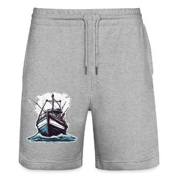 Bateau pirate / Bateau / Mer / Océan / Vagues - Short de jogging bio TRAINER Stanley/Stella unisexe - gris chiné - Devant - Nik (191cm) & Marisol (170cm)