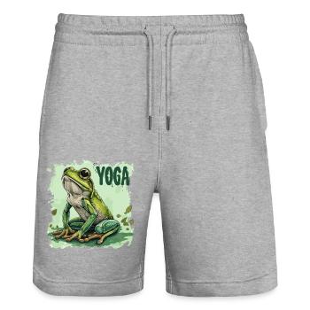 Yoga, Grenouille, Relaxation, Détente, Méditation - Short de jogging bio TRAINER Stanley/Stella unisexe - gris chiné - Devant - Nik (191cm) & Marisol (170cm)