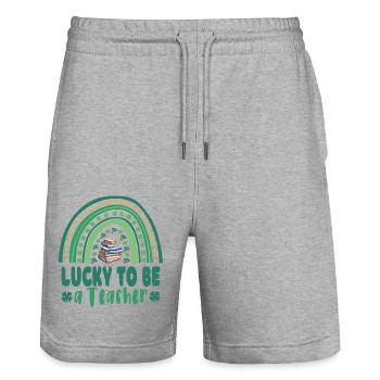 Le bonheur d’être enseignant - Short de jogging bio TRAINER Stanley/Stella unisexe - gris chiné - Devant - Nik (191cm) & Marisol (170cm)