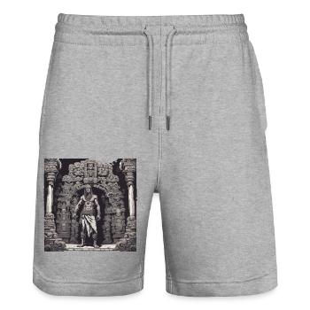 Maya / Haute Culture / Pérou / Calendrier Maya / Motif - Short de jogging bio TRAINER Stanley/Stella unisexe - gris chiné - Devant - Nik (191cm) & Marisol (170cm)