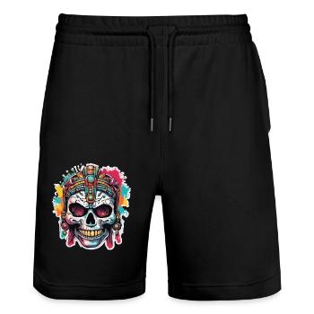Maya / Haute Culture / Pérou / Calendrier Maya / Motif - Short de jogging bio TRAINER Stanley/Stella unisexe - noir - Devant - Nik (191cm) & Marisol (170cm)