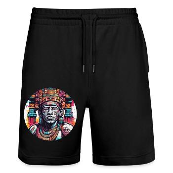 Maya / Haute Culture / Pérou / Calendrier Maya / Motif - Short de jogging bio TRAINER Stanley/Stella unisexe - noir - Devant - Nik (191cm) & Marisol (170cm)
