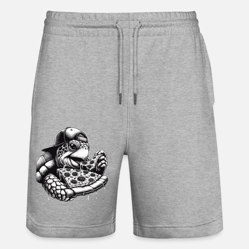 Turtle Pizza Cappy Gift - Stanley/Stella Trainer Unisex Organic Jogging Shorts - heather grey