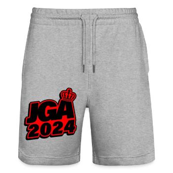 Jga 2024 Junggesellen Abschied - Stanley/Stella Unisex Bio Joggingshorts Trainer  - Grau meliert - Vorne - Nik (191cm) & Marisol (170cm)