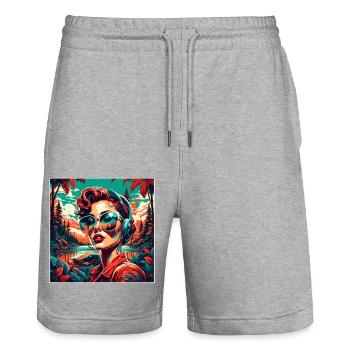 Rockabilly / Pin-up Girl / Girl Power / 50s - Stanley/Stella Trainer Unisex Organic Jogging Shorts - heather grey - Front - Nik (191cm) & Marisol (170cm)