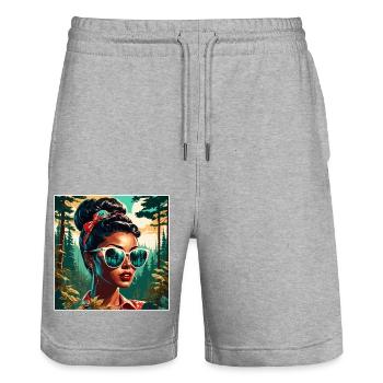 Rockabilly / Pin-up Girl / Frauenpower / 50er - Stanley/Stella Unisex Bio Joggingshorts Trainer  - Grau meliert - Vorne - Nik (191cm) & Marisol (170cm)