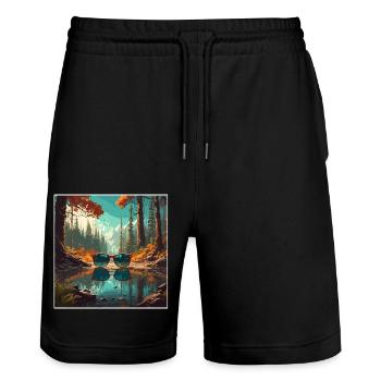 Sonnenbrille / Reflektion / Wald / Spiegelung - Stanley/Stella Unisex Bio Joggingshorts Trainer  - Schwarz - Vorne - Nik (191cm) & Marisol (170cm)