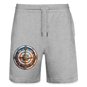Boussole / Direction cardinale / Voyage / Survie - Short de jogging bio TRAINER Stanley/Stella unisexe - gris chiné - Devant - Nik (191cm) & Marisol (170cm)