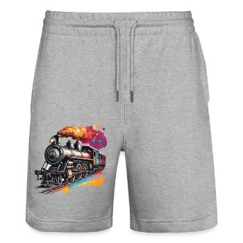 Zug / Lokomotive / Dampflok / Eisenbahn / Lock - Stanley/Stella Unisex Bio Joggingshorts Trainer  - Grau meliert - Vorne - Nik (191cm) & Marisol (170cm)