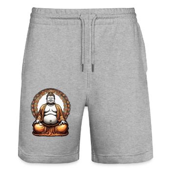 Bouddha / Bouddhisme / Foi / Religion / Mantra - Short de jogging bio TRAINER Stanley/Stella unisexe - gris chiné - Devant - Nik (191cm) & Marisol (170cm)