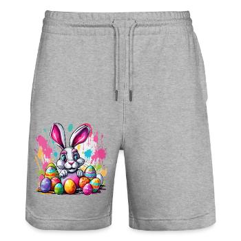 Easter Bunny / Easter / Eggs / Holidays / Easter - Stanley/Stella Trainer Unisex Organic Jogging Shorts - heather grey - Front - Nik (191cm) & Marisol (170cm)