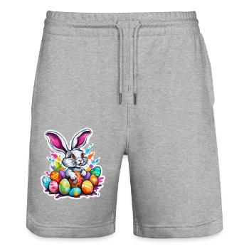 Easter Bunny / Easter / Eggs / Holidays / Easter - Stanley/Stella Trainer Unisex Organic Jogging Shorts - heather grey - Front - Nik (191cm) & Marisol (170cm)