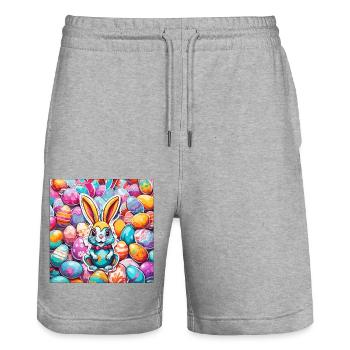 Osterhase / Ostern / Eier / Feiertage / Osterfest - Stanley/Stella Unisex Bio Joggingshorts Trainer  - Grau meliert - Vorne - Nik (191cm) & Marisol (170cm)