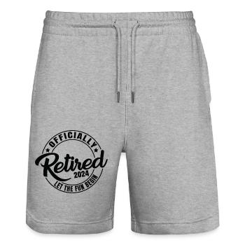 Officially Retired 2024 Let The Fun Begin - Stanley/Stella Trainer Unisex Organic Jogging Shorts - heather grey - Front - Nik (191cm) & Marisol (170cm)