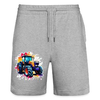Traktor / Landwirtschaft / Bauer / Feldarbeit - Stanley/Stella Unisex Bio Joggingshorts Trainer  - Grau meliert - Vorne - Nik (191cm) & Marisol (170cm)