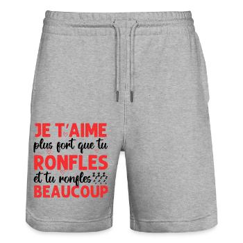 Je t' aime plus fort que tu ronfles Saint-Valentin - Short de jogging bio TRAINER Stanley/Stella unisexe - gris chiné - Devant - Nik (191cm) & Marisol (170cm)