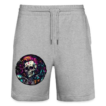 Skull / Totenkopf / Skelett / Gothic / Tattoo - Stanley/Stella Unisex Bio Joggingshorts Trainer  - Grau meliert - Vorne - Nik (191cm) & Marisol (170cm)