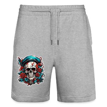 Skull / Totenkopf / Skelett / Gothic / Tattoo - Stanley/Stella Unisex Bio Joggingshorts Trainer  - Grau meliert - Vorne - Nik (191cm) & Marisol (170cm)