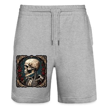 Skull / Totenkopf / Skelett / Gothic / Tattoo - Stanley/Stella Unisex Bio Joggingshorts Trainer  - Grau meliert - Vorne - Nik (191cm) & Marisol (170cm)