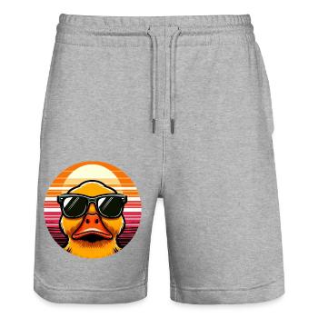 Cool duck with sunglasses at sunset - Stanley/Stella Trainer Unisex Organic Jogging Shorts - heather grey - Front - Nik (191cm) & Marisol (170cm)