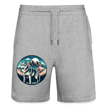 Wolf in the Wilderness Wonderland - Stanley/Stella Trainer Unisex Organic Jogging Shorts - heather grey - Front - Nik (191cm) & Marisol (170cm)