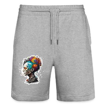 Frau / Baum / Verwurzelt / Kunst / Illustration - Stanley/Stella Unisex Bio Joggingshorts Trainer  - Grau meliert - Vorne - Nik (191cm) & Marisol (170cm)