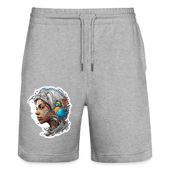 Planètes / Système solaire / Espace / Galaxie - Short de jogging bio TRAINER Stanley/Stella unisexe - gris chiné - Devant - Nik (191cm) & Marisol (170cm)