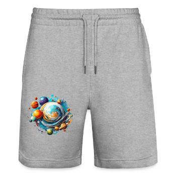 Planètes / Système solaire / Espace / Galaxie - Short de jogging bio TRAINER Stanley/Stella unisexe - gris chiné - Devant - Nik (191cm) & Marisol (170cm)