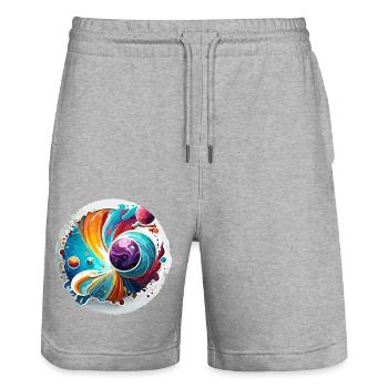 Planètes / Système solaire / Espace / Galaxie - Short de jogging bio TRAINER Stanley/Stella unisexe - gris chiné - Devant - Nik (191cm) & Marisol (170cm)