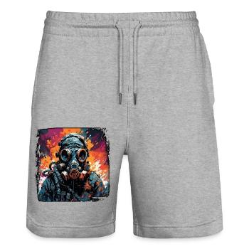 Apocalypse / Apocalypse / Destruction / Anarchie - Short de jogging bio TRAINER Stanley/Stella unisexe - gris chiné - Devant - Nik (191cm) & Marisol (170cm)