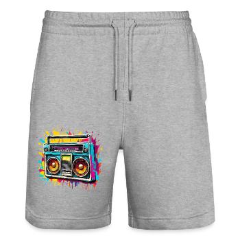 Radio / Analogique / Musique / Fréquence / Haut-parleurs - Short de jogging bio TRAINER Stanley/Stella unisexe - gris chiné - Devant - Nik (191cm) & Marisol (170cm)