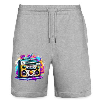 Radio / Analogique / Musique / Fréquence / Haut-parleurs - Short de jogging bio TRAINER Stanley/Stella unisexe - gris chiné - Devant - Nik (191cm) & Marisol (170cm)
