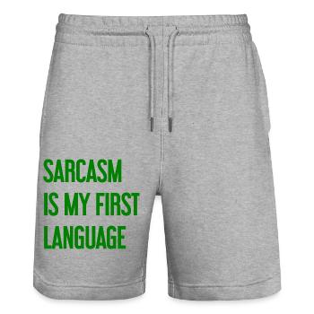 Sarkasmus-Profi - Stanley/Stella Unisex Bio Joggingshorts Trainer  - Grau meliert - Vorne - Nik (191cm) & Marisol (170cm)