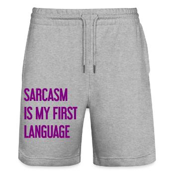 Sarcasme Pro - Short de jogging bio TRAINER Stanley/Stella unisexe - gris chiné - Devant - Nik (191cm) & Marisol (170cm)