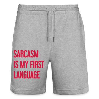 Sarkasmus-Profi - Stanley/Stella Unisex Bio Joggingshorts Trainer  - Grau meliert - Vorne - Nik (191cm) & Marisol (170cm)
