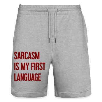Sarcasme Pro - Short de jogging bio TRAINER Stanley/Stella unisexe - gris chiné - Devant - Nik (191cm) & Marisol (170cm)