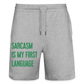 Sarcasm Pro - Stanley/Stella Trainer Unisex Organic Jogging Shorts - heather grey - Front - Nik (191cm) & Marisol (170cm)