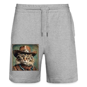 Cat / Animal / Photo / Sepia / Retro / Western - Stanley/Stella Trainer Unisex Organic Jogging Shorts - heather grey - Front - Nik (191cm) & Marisol (170cm)