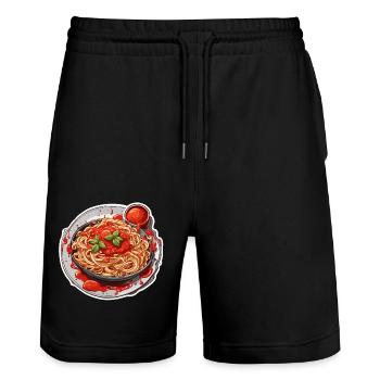Spaghetti / Pâtes / Pâtes / Italie / Pizzeria - Short de jogging bio TRAINER Stanley/Stella unisexe - noir - Devant - Nik (191cm) & Marisol (170cm)