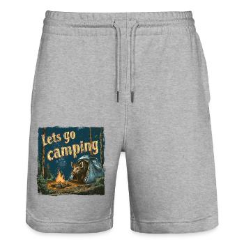 Lets Go Camping Wildschwein Abenteuer Zelten - Stanley/Stella Unisex Bio Joggingshorts Trainer  - Grau meliert - Vorne - Nik (191cm) & Marisol (170cm)